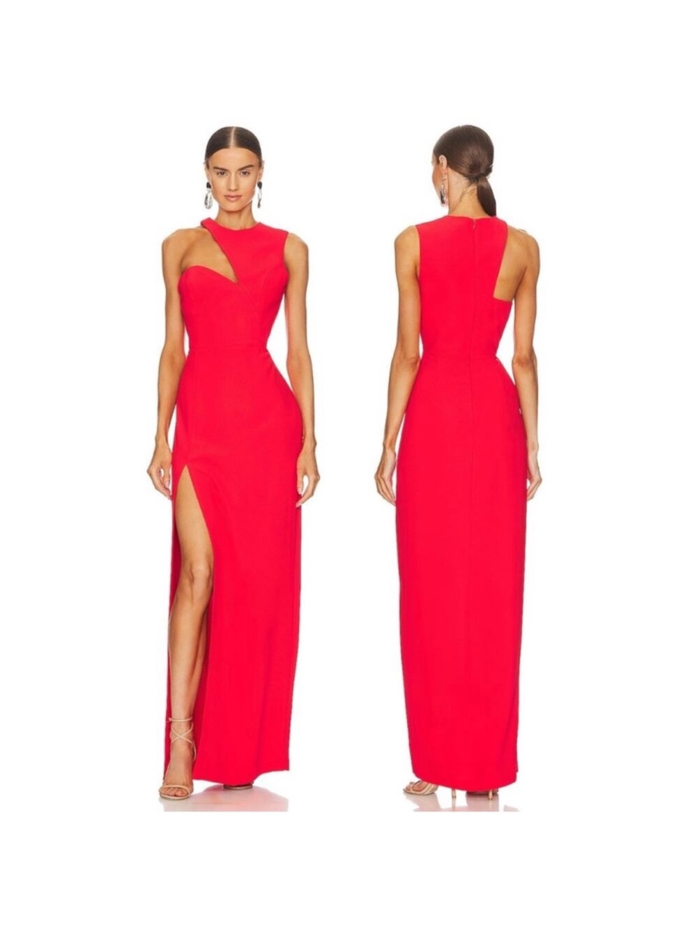 Amanda Uprichard Red One-Shoulder High-Slit Evening Gown